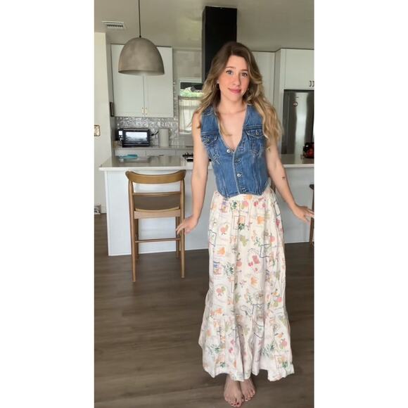 Abercrombie & Fitch Tiered Linen Midi Skirt Multi Print Small Tall Bloggers - Picture 2 of 9